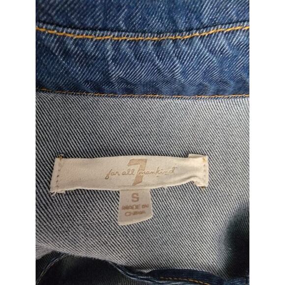 7 For All Mankind Chambray Mini Dress Women’s S Long Sleeve Western Dark Wash - Picture 7 of 9